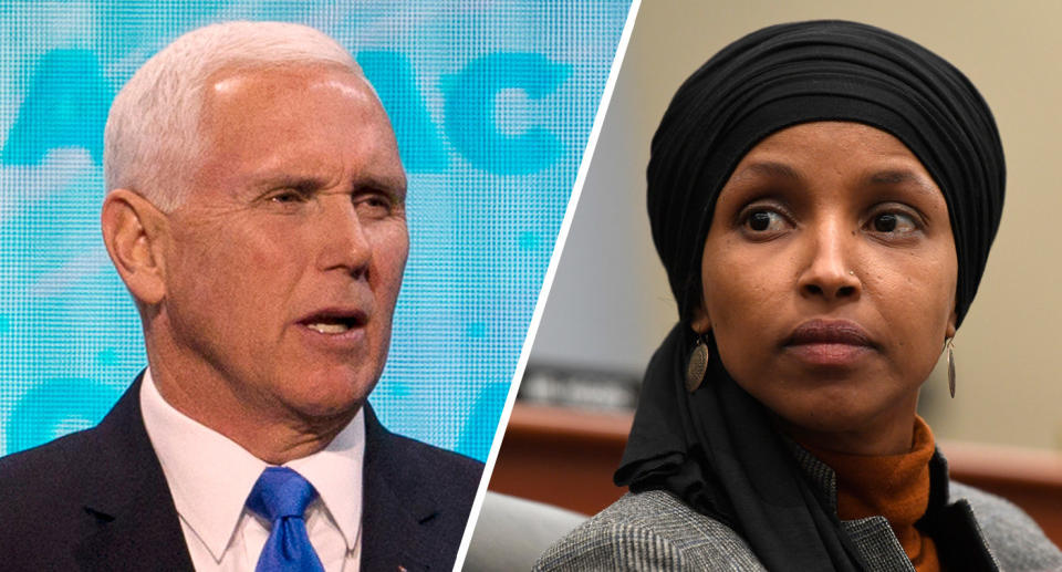 Vice President Mike Pence and Rep. Ilhan Omar, D-Minn. (Photos: Susan Walsh/AP, Jose Luis Magana/AP)