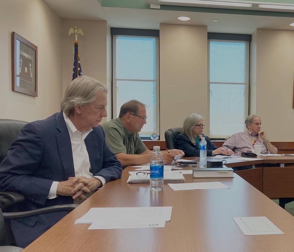 Members of Erie County Council are debating the 2024 budget. From left are council Solicitor Tom Talarico and councilmembers Jim Winarski, Ellen Schauerman and Terry Scutella.