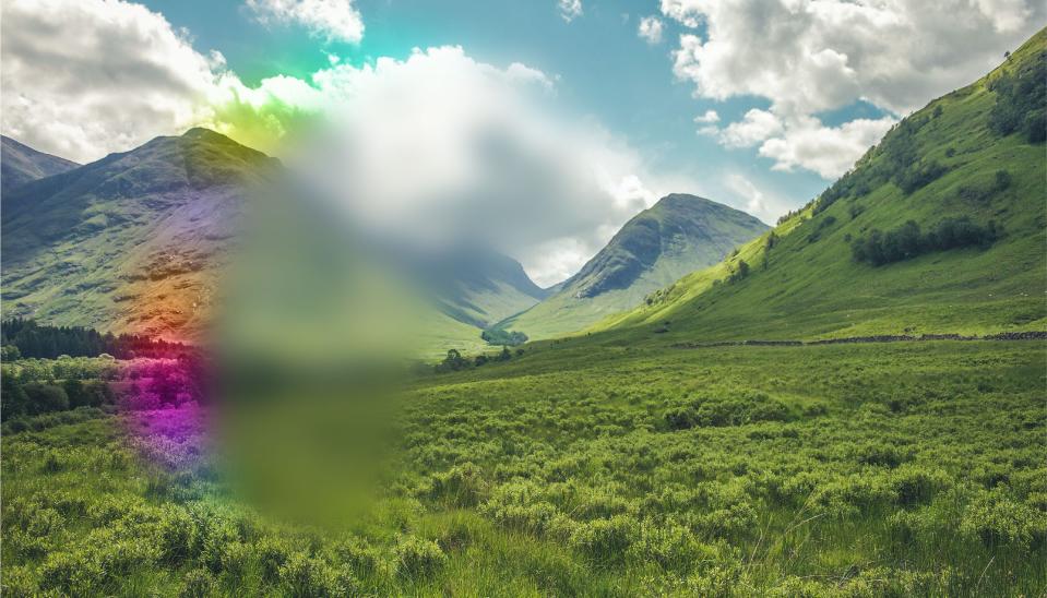 Mountain range with blurred spot near the middle.