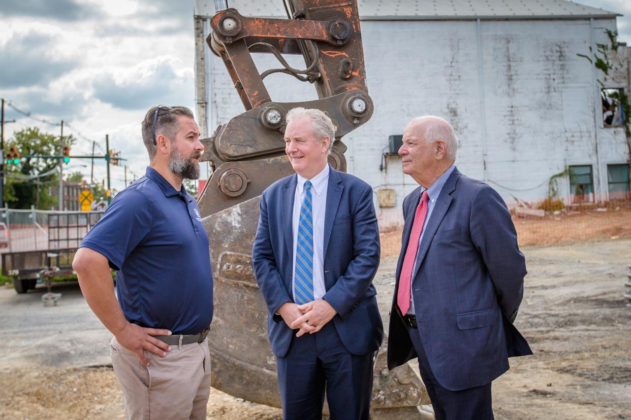 In this file photo, Boys and Girls Club of Washington County board vice president Craig Campbell speaks with U.S. senators Chris Van Hollen and Ben Cardin on Sept. 22, 2023 during the groundbreaking ceremony for the club's new clubhouse in Hagerstown, Maryland.