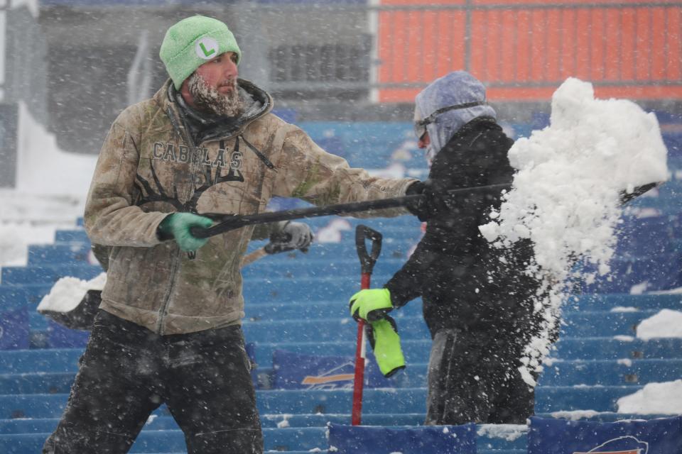 By Monday at noon ET, the tarp had been taken off the field at Highmark Stadium and the artificial turf looked fine, according to the Rochester Democrat and Chronicle.