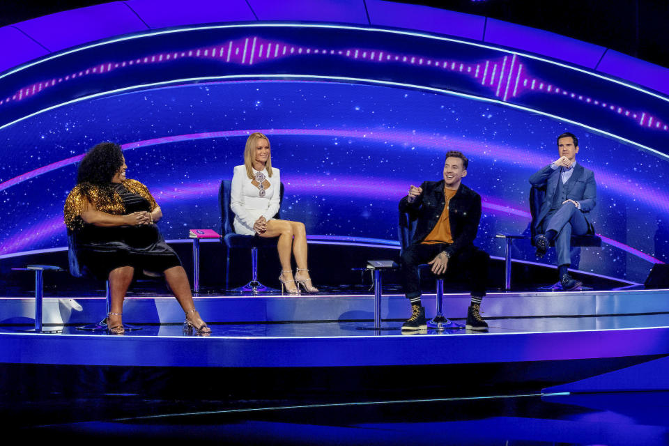 I Can See Your Voice - Celebrity Investigators (l-r) Alison Hammond, Amanda Holden, Danny Jones, Jimmy Carr (Thames/Tom Dymond)