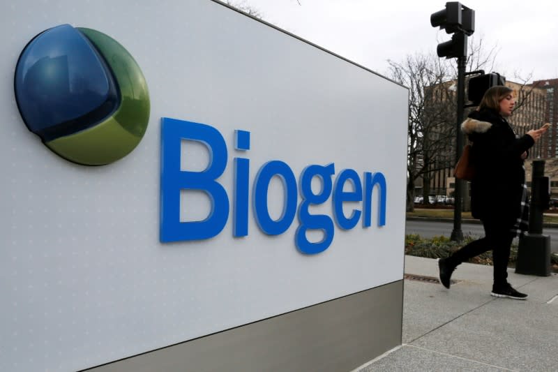 FILE PHOTO: A sign marks a Biogen facility in Cambridge