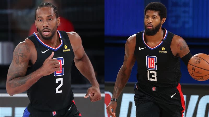 快艇雙巨頭可愛」Kawhi Leonard、Paul George。（圖／翻攝自快艇官方推特）