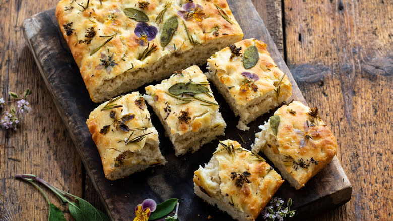 Focaccia bread cut in slices