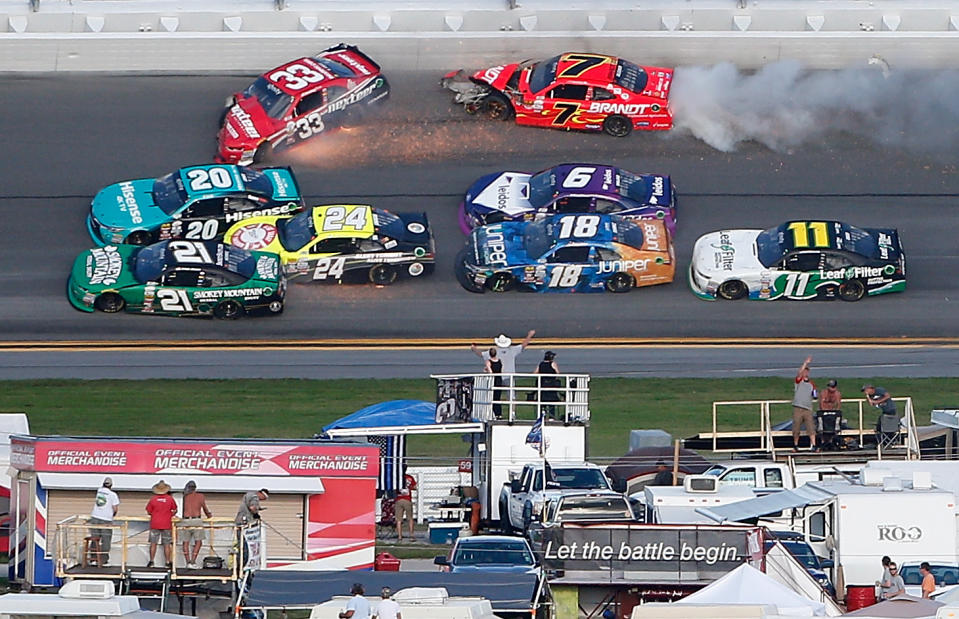 The second huge wreck in the first stage of the Xfinity race was nasty. (Getty)