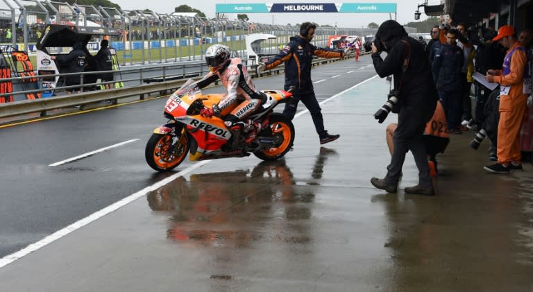 Repsol Honda Team's Spanish rider Marc Marquez takes to the track for the first practice session of the Australian Grand Prix, at Phillip Island, on October 21, 2016