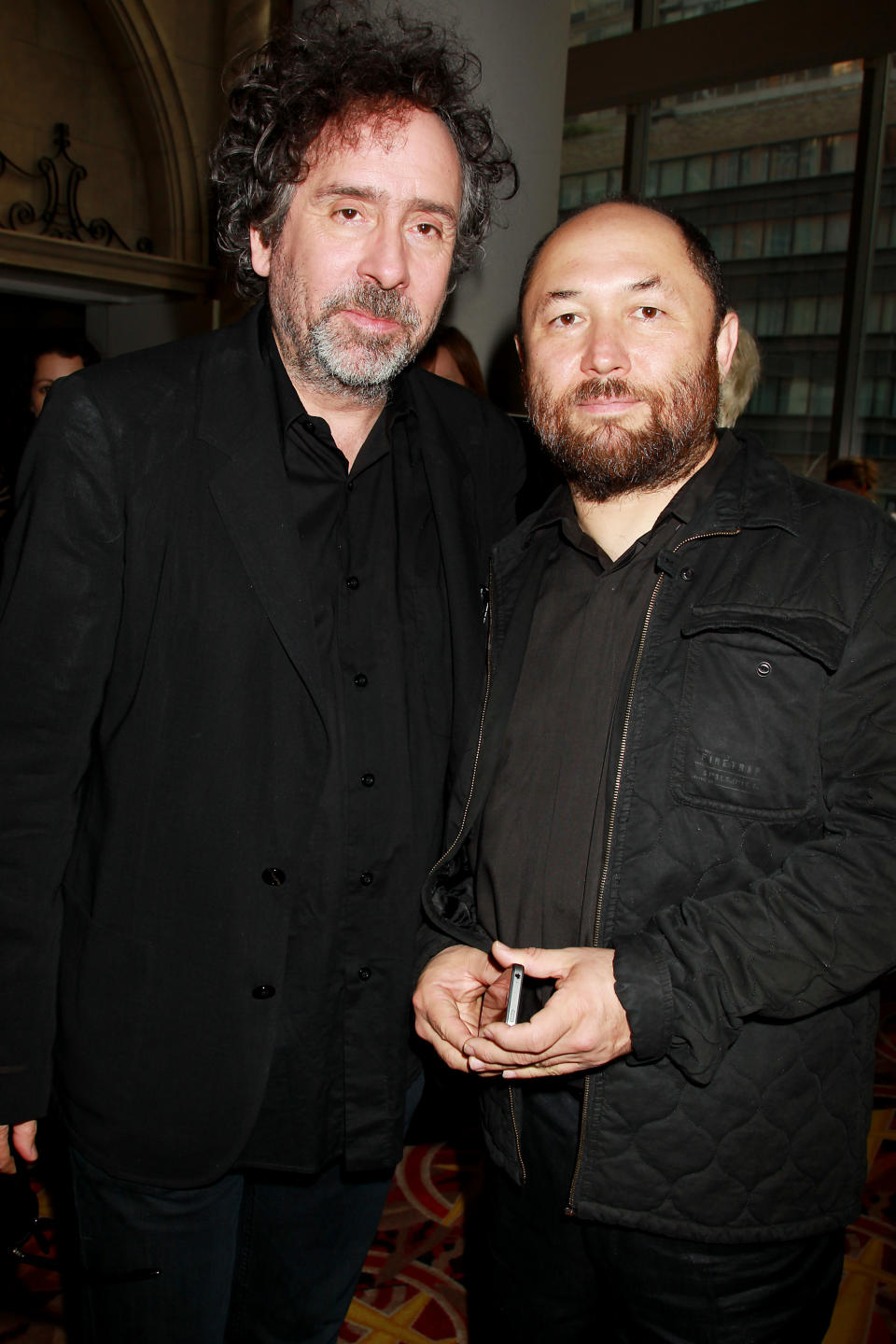 This image released by Starpix shows producer Tim Burton, left, and director Timur Bekmambetov at the premiere of Twentieth Century Fox film, "Abraham Lincoln: Vampire Hunter," Monday, June 18, 2012 in New York. The film opens nationwide on June 22. (AP Photo/Starpix, Dave Allocca)