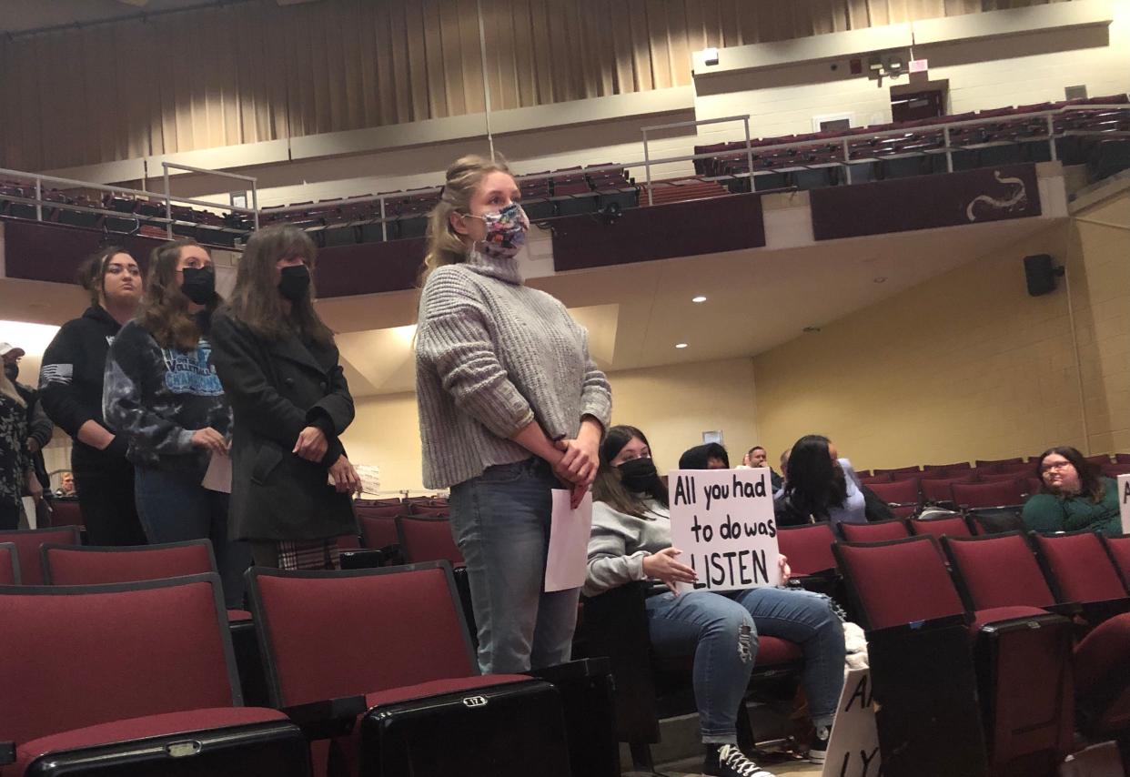Current students, alumni and parents line up to address the Stow-Munroe Falls Board of Education about the district's response to the Concerned Students of Stow-Munroe Falls Instagram page.