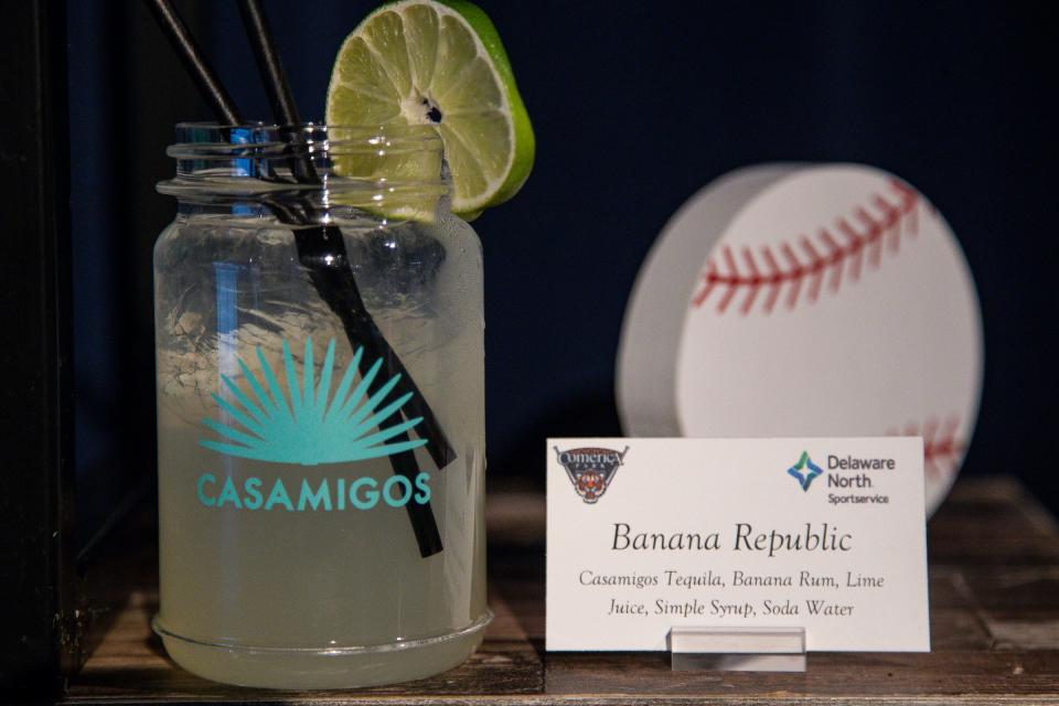 Cocktail Banana Republic with Casamigos tequila, banana rum, lime juice, simple syrup and soda water during the ÒWhatÕs NewÓ media event at Motor City Casino Tiger Club of Comerica Park in Detroit on Wednesday, March 27, 2024.
