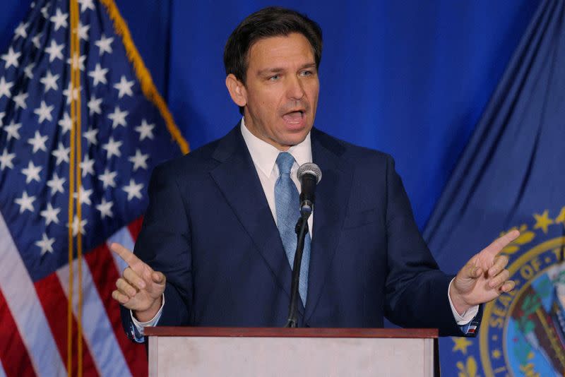 FILE PHOTO: Florida Governor Ron DeSantis speaks in Manchester