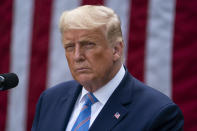 President Donald Trump speaks about coronavirus testing strategy, in the Rose Garden of the White House, Monday, Sept. 28, 2020, in Washington. (AP Photo/Evan Vucci)