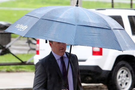 Former Jefferies Group bond trader Jesse Litvak arrives at the U.S. District Court to be sentenced for defrauding customers on bond prices in New Haven, Connecticut, U.S., April 26, 2017. REUTERS/Michelle McLoughlin