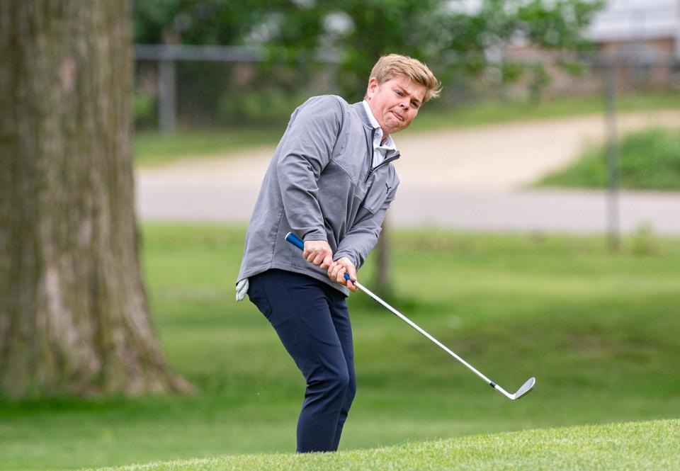 Jon Silvers chips onto a green during the opening round of the Ballard on Saturday, June 11, 2022, at Ingersoll Golf Course in Rockford.