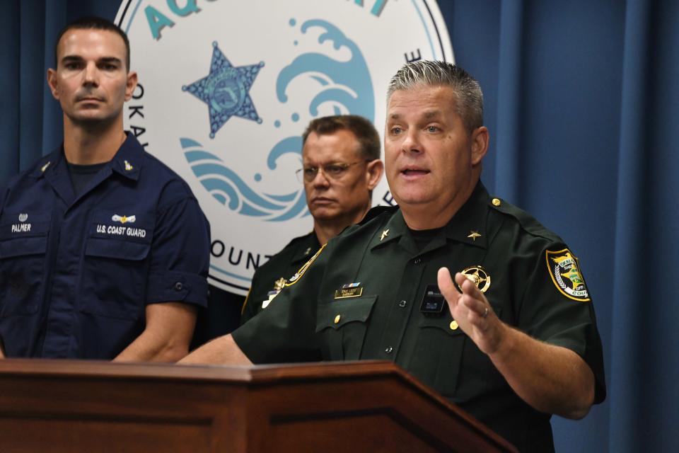 Okaloosa County Sheriff Eric Aden talks about the new Aqua Alert system during a press conference at the Okaloosa County Sheriff's Office on Wednesday. Aqua Alert, which is a partnership between the OCSO, the city of Destin and Okaloosa County, is a system designed to notify people who are on Okaloosa County's waterways of missing boaters.