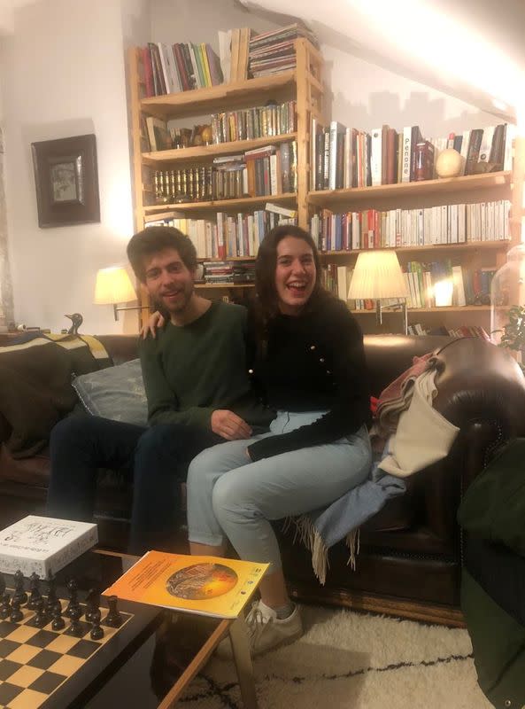 Andrea Chabant Sanchez, 29, and Emma, 24, celebrate their first dinner as a couple with friends in Paris