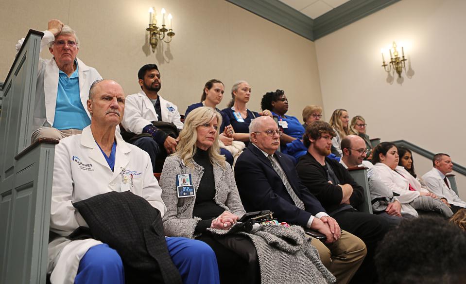 Healthcare workers were among those in the gallery to listen to public comments at Legislative Hall in Dover on Wednesday, March 27, 2024.