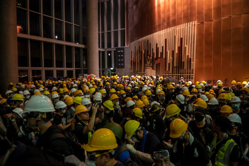 Protesters are seen inside the lobby of Legco in Hong Kong, China. 1 July 2019 as thousands of protesters stormed the Legislative Council Complex<span class="copyright">Vernon Yuen/Nur Photo via Getty Images</span>