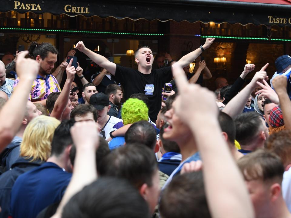 Scotland fans gather in Leicester Square before England vs Scotland match at Euro 2020 (PA)