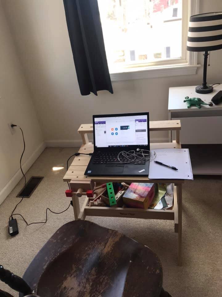 With work space limited, one family got creative with desks out of necessity.&nbsp; (Photo: Kacey S. )