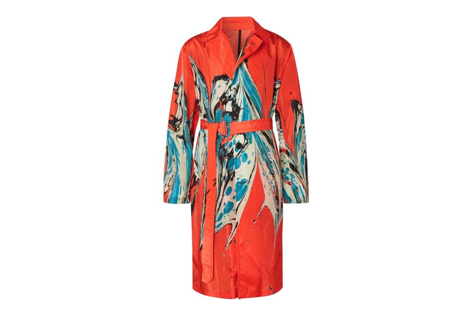 Dries Van Noten marble-print shell trench coat