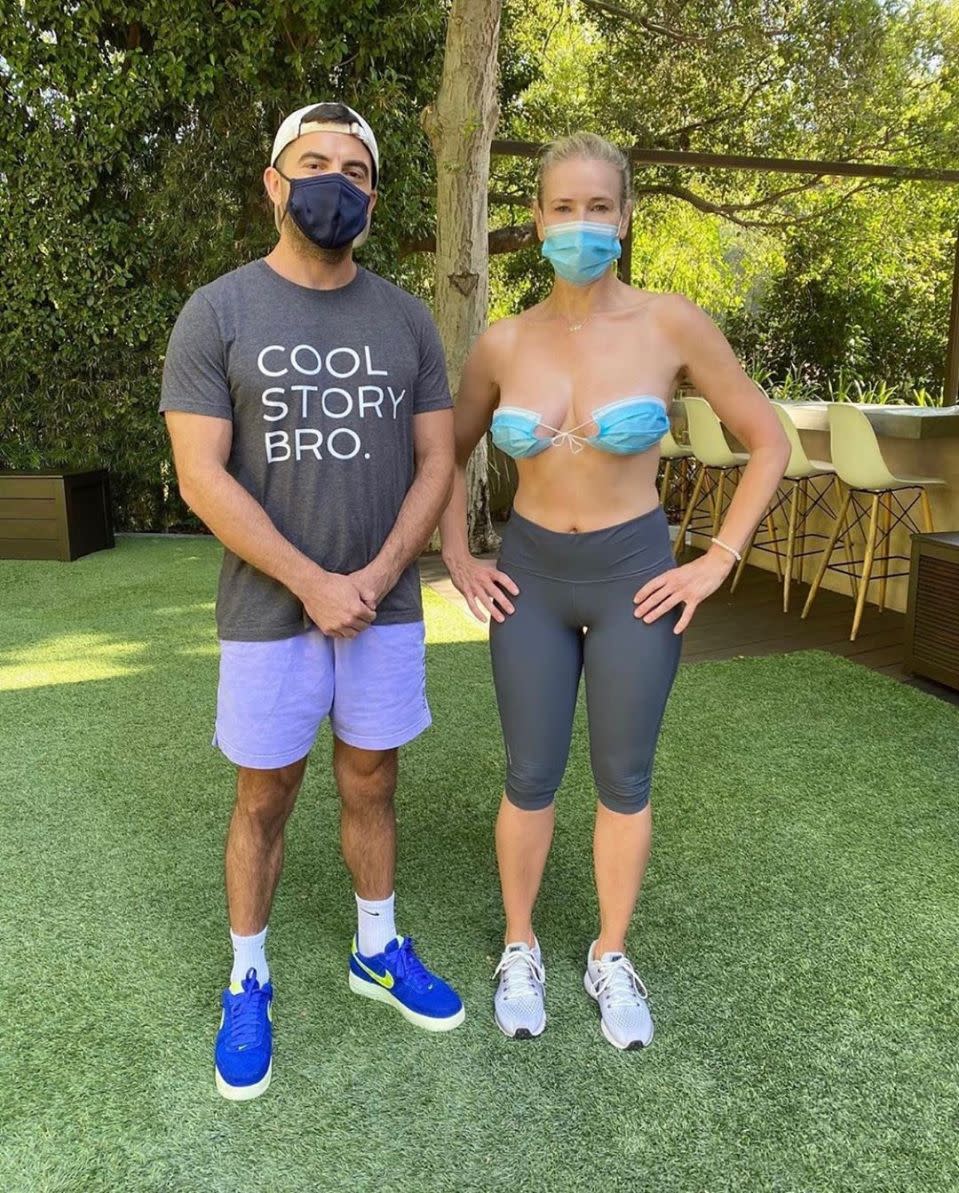 Chelsea Handler wears a tiny face mask bra in risque coronavirus fashion trend