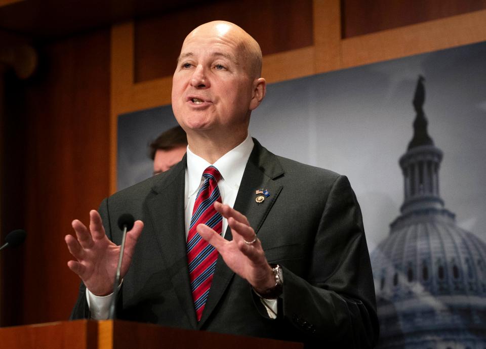 U.S. Senator Pete Ricketts (R-NE) during a press conference talking about the Equal Representation Act in Washington, D,C, on Jan. 25, 2024.