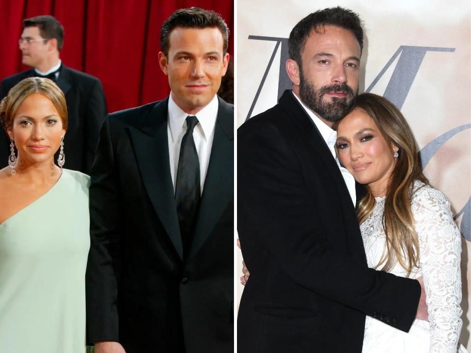 Jennifer Lopez and Ben Affleck in 2003 and 2022