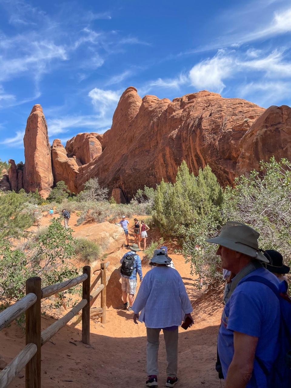A crowded hike at Arches National Park in Utah.
