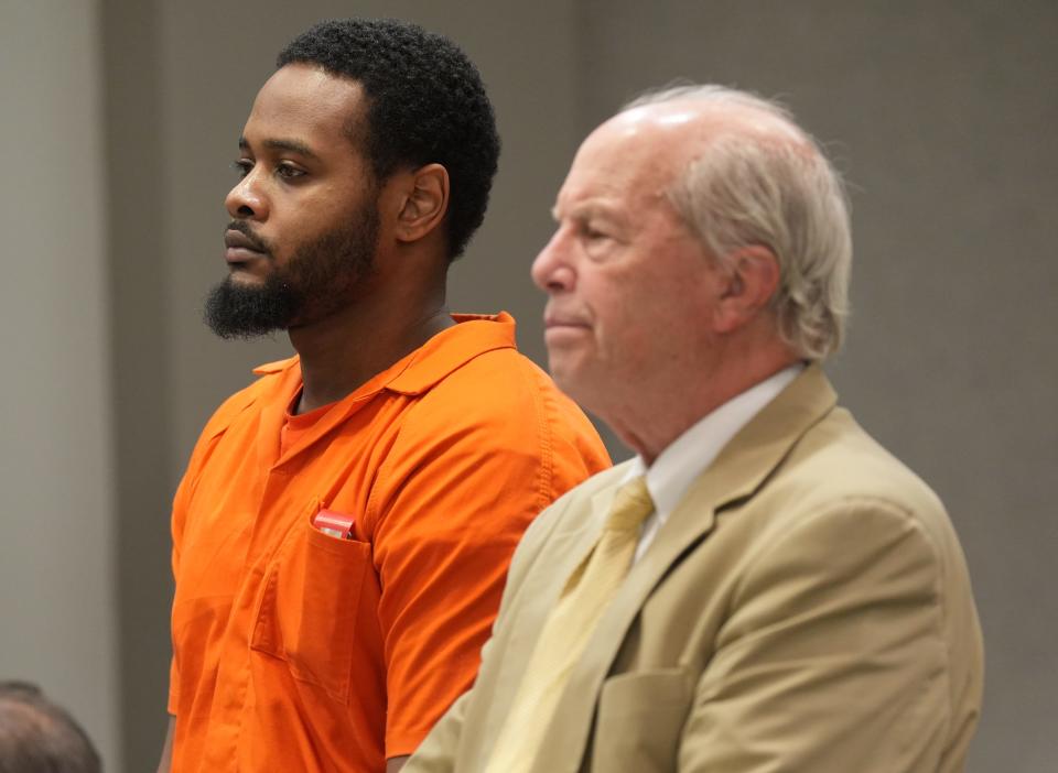 Newton, NJ August 4, 2023 -- Jamaal Mellish is sentenced for the 2020 murder of US Army Corporal Hayden Harris. Mellish’s attorney Joel Harris is on the right. The sentencing took place in the Sussex County Superior Court in Newton.