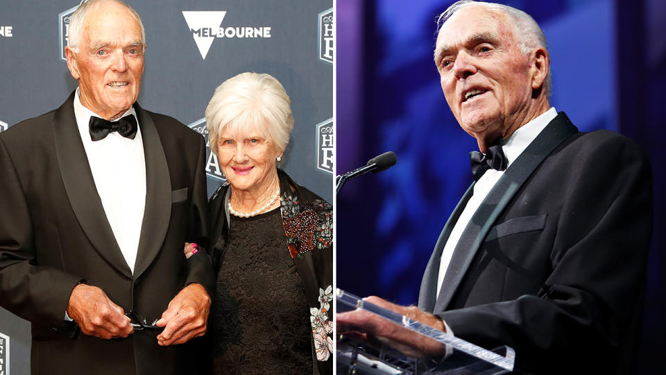 Neil Kerley, pictured here with his wife at the AFL Hall of Fame ceremony in 2019.