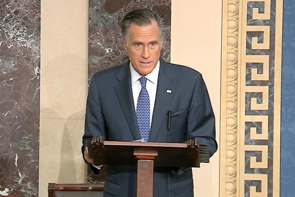 Sen. Mitt Romney addresses the Senate on Wednesday. | AP/Shutterstock