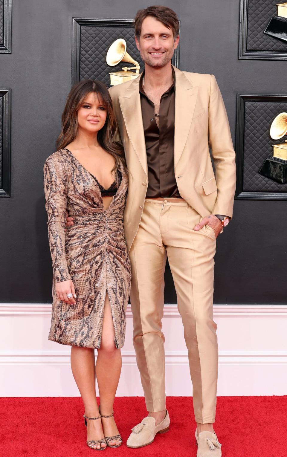 Maren Morris and Ryan Hurd attend the 64th Annual GRAMMY Awards at MGM Grand Garden Arena on April 03, 2022 in Las Vegas, Nevada