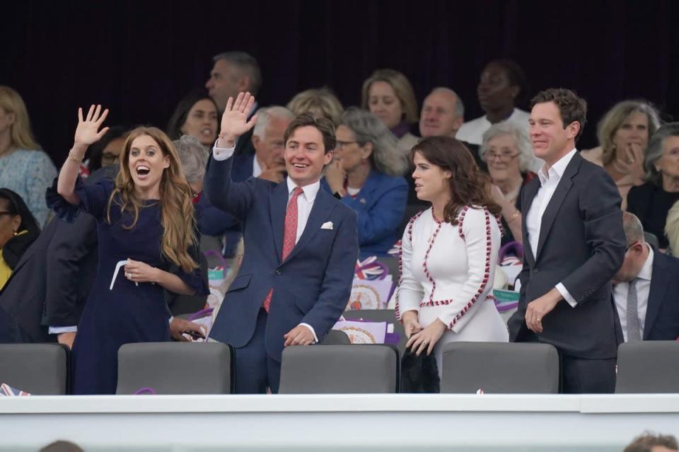 Princess Beatrice, Edoardo Mapelli Mozzi, Princess Eugenie and Jack Brooksbank take their seats (Yui Mok/PA) (PA Wire)