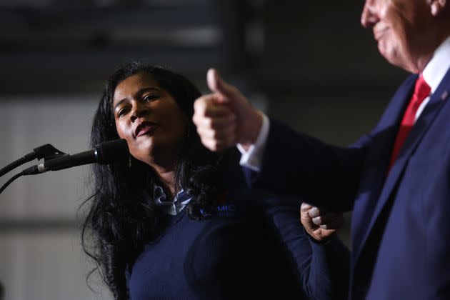 Kristina Karamo, the Republican nominee for secretary of state in Michigan, appeared at a rally alongside Trump. (Photo: Scott Olson via Getty Images)