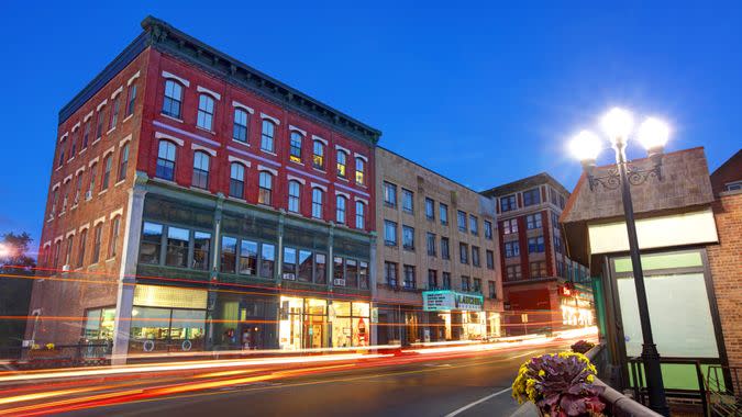 Brattleboro, Vermont, USA - October 19, 2018: Morning view of Main Street in the most populous municipality abutting Vermont's eastern border with New Hampshire.