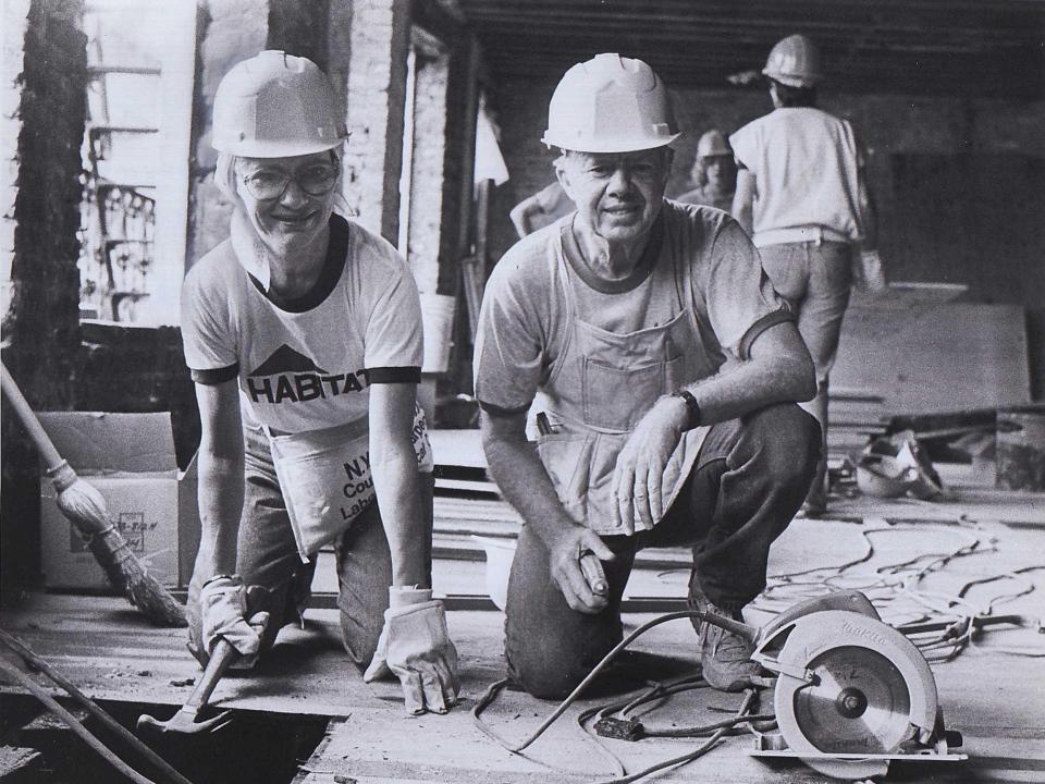 Rosalynn and Jimmy Carter on their first Habitat for Humanity project, NYC, 1984.