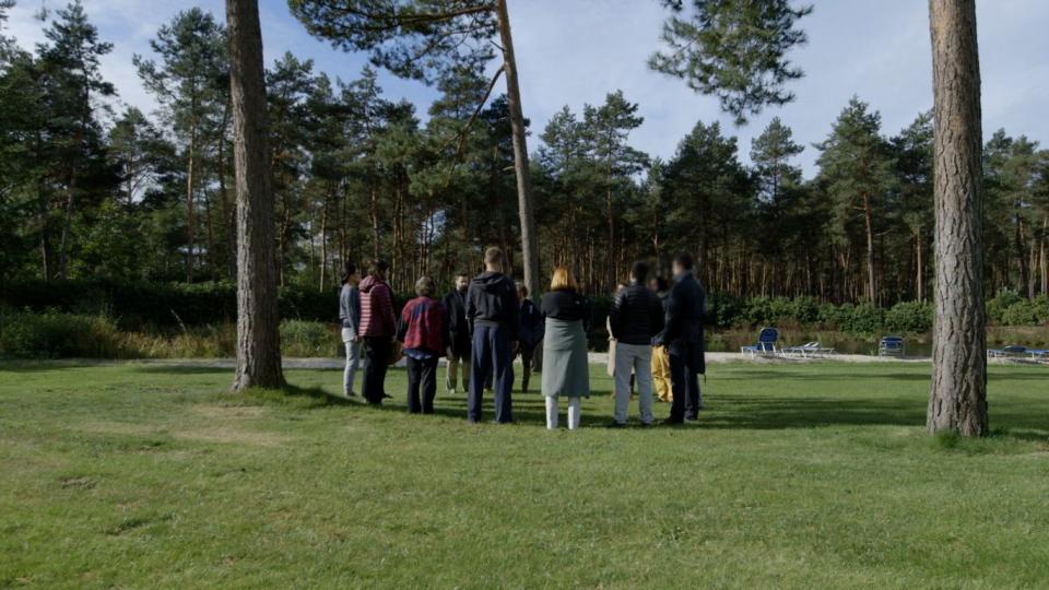 The group takes part in integration exercises after the psychedelic ceremony. (Photo: Courtesy of Rebecca Coxon)