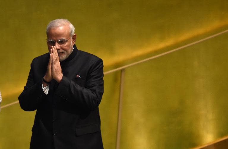Narendra Modi, Prime Minister of the Republic of India, greets the 69th Session of the UN General Assembly September 27, 2014 in New York