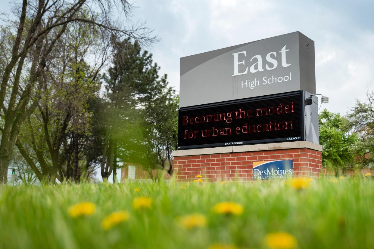 East High School is seen on April 29, 2021 in Des Moines.