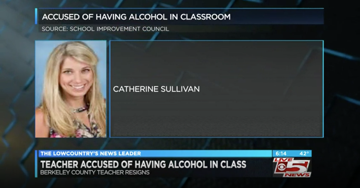 Catherine Sullivan, who taught at Hanahan Middle School in South Carolina, resigned, allegedly for drinking alcohol at school. (Image: WCSC)