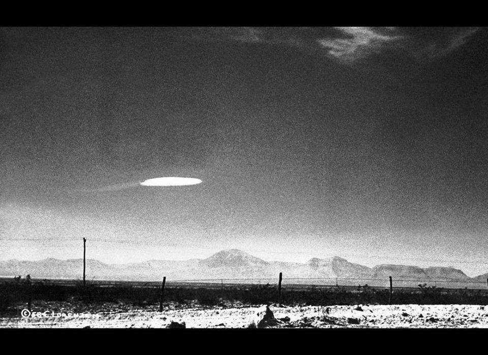 An unidentified flying object was photographed by a government employee over the Holloman Air Development Center in New Mexico in 1964. Conspiracy theorists have claimed the photo is proof that the U.S. government has been in contact with aliens. 