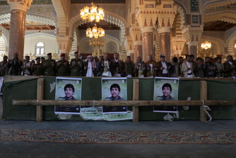 Houthis hold military funeral procession for fighters killed by U.S.-led strikes, in Sanaa