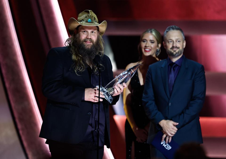 Chris Stapleton accepts his Male Vocalist of the Year award during the 57th Annual Country Music Association Awards in Nashville, Tenn., Wednesday, Nov. 8, 2023.