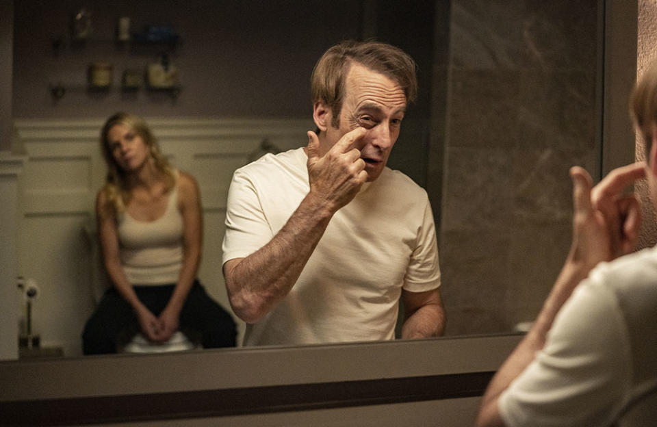 Bob Odenkirk as Saul Goodman and Rhea Seehorn as Kim Wexler in Better Call Saul - Credit: Courtesy of Greg Lewis/AMC/Sony Pictures Television