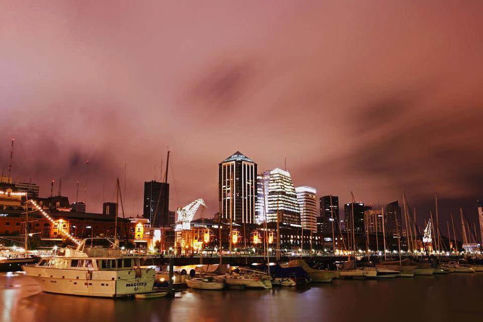 Skyline in the afternoon at Puerto Madero and Opera Bay at Rio de la Plata in Buenos Aires, Argentina.