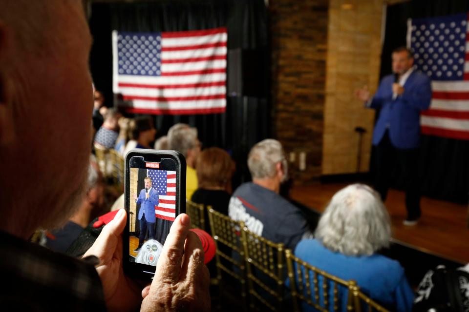 Ted Cruz seen here campaigning on behalf of Eric Burlison and Eric Schmitt at Ocean Zen in Springfield on July 23, 2022.