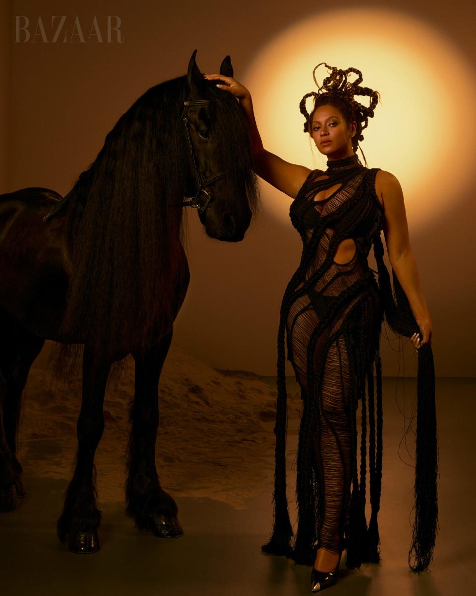 Beyoncé pictured with a horse for Harpers Bazaar.