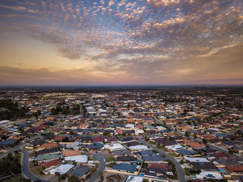 Aerial image of Australian suburb. Image: Getty