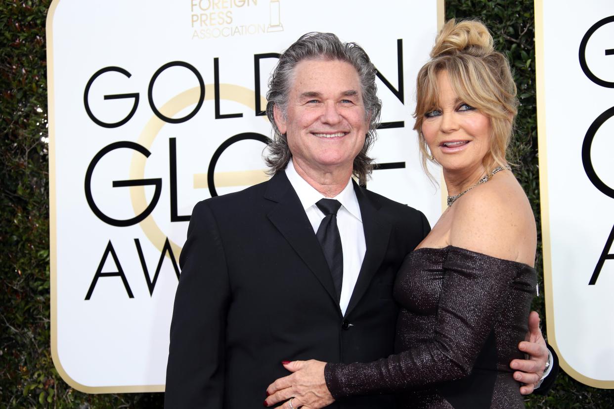 Kurt Russell, left, and Goldie Hawn arrive for the 74th Golden Globe Awards at the Beverly Hilton in Beverly Hills, California, on Jan 8, 2017.